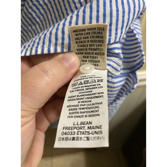 LL Bean Women's Vacationland Seersucker Shirt Short-Sleeve White Blue Stripe 1X - Picture 8 of 10